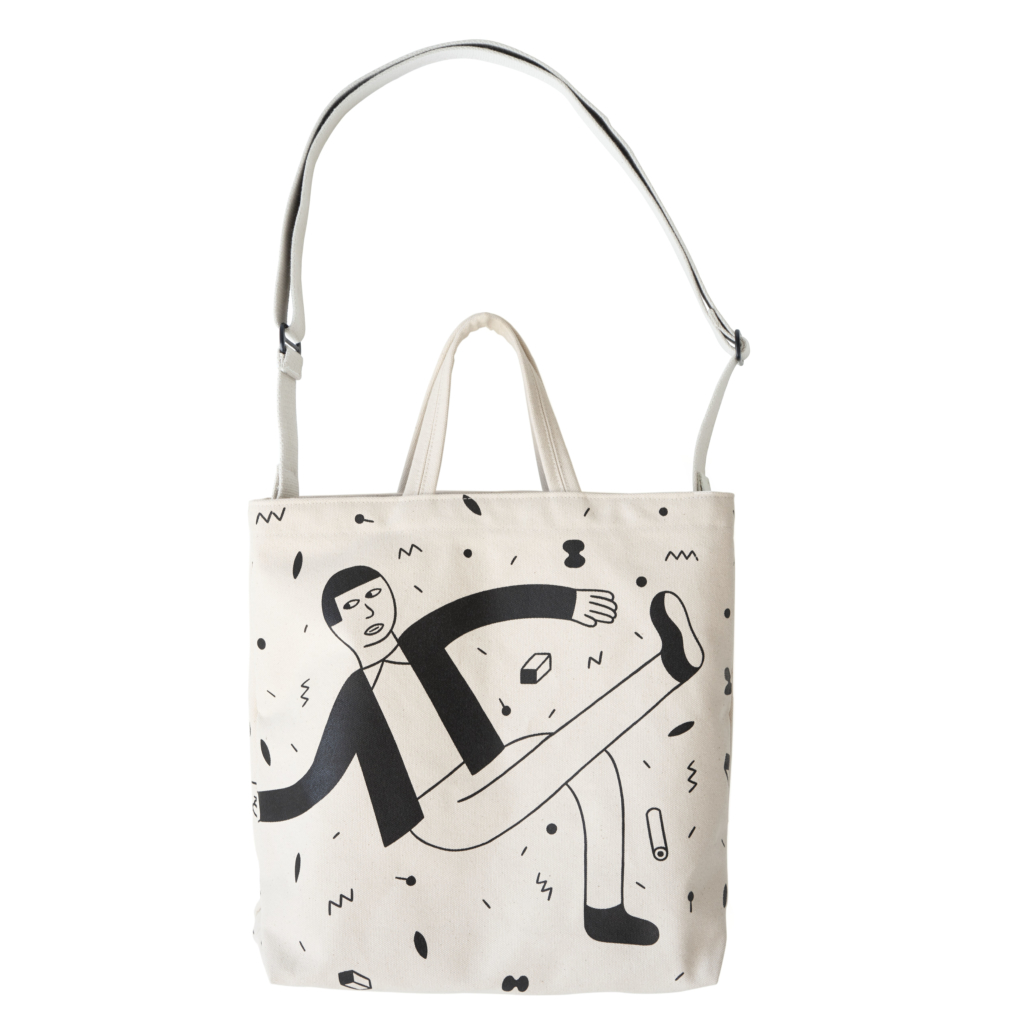 Natural canvas with Andy Rementer illustration.